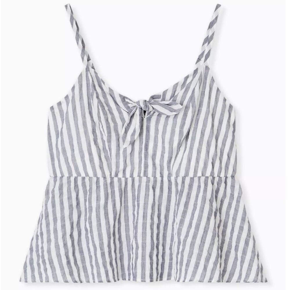 Torrid Peplum Tie-Front Midi Cami Womens Sz 2X Gray Striped Cotton Babydoll Tank